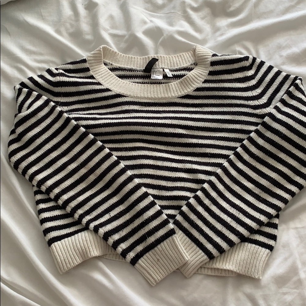 Cropped B&W Striped Sweater